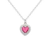Asfour Crystal Chain Necklace With Fuchsia Heart Pendant In 925 Sterling Silver-ND0461-F